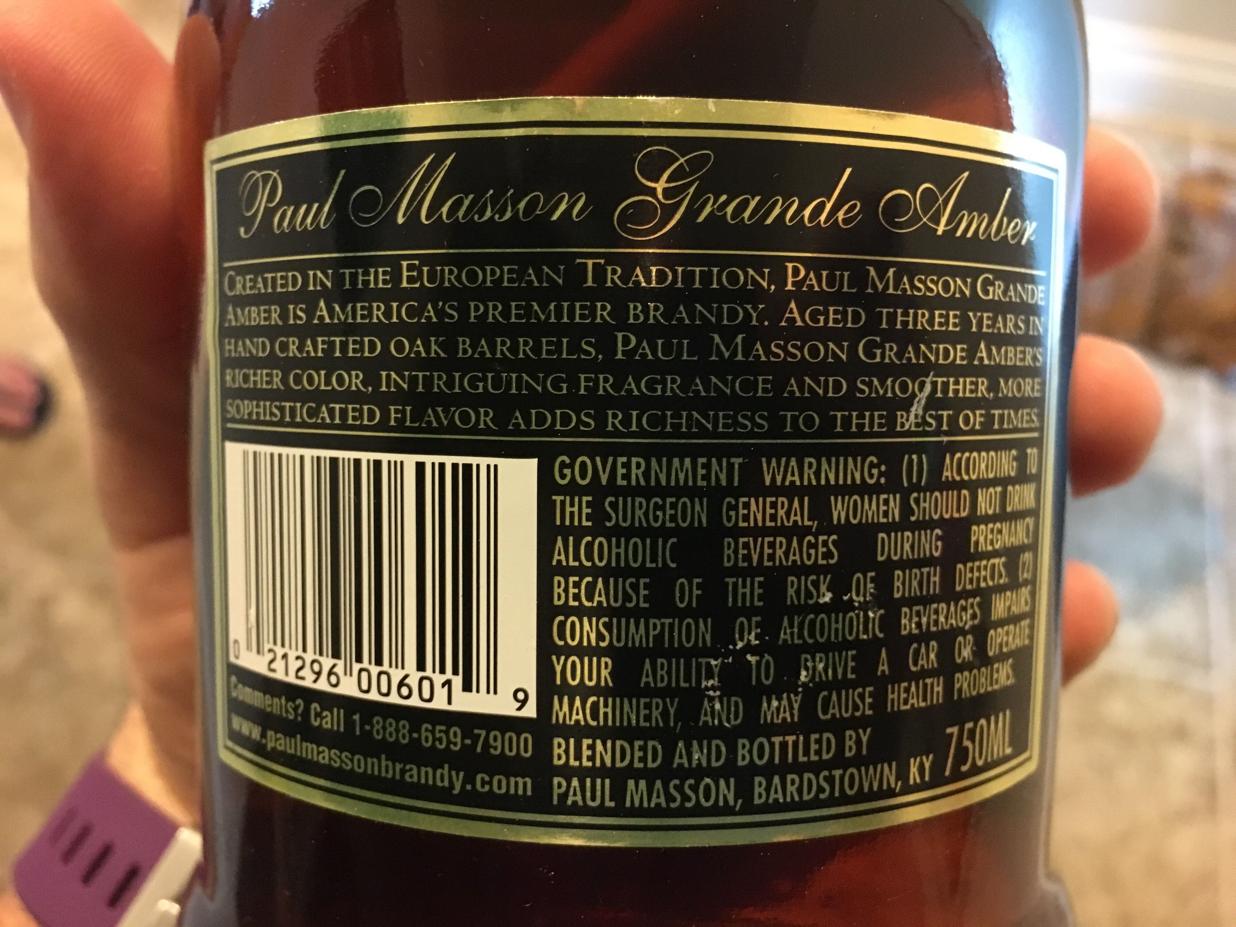 Paul Masson Grande Amber Brandy 750ML - Paul Masson (750 mL) alcohol collectible [Barcode 021296006019] - Main Image 4