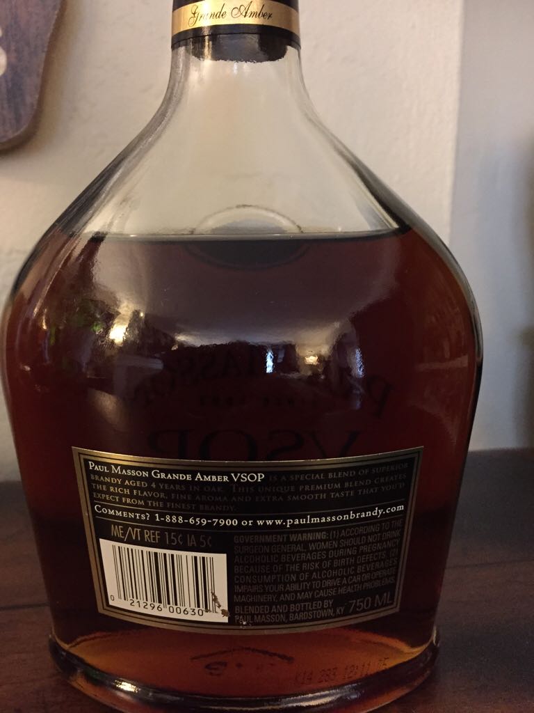 Paul Masson VSOP Grande Amber Brandy - Paul Masson alcohol collectible [Barcode 021296006309] - Main Image 2