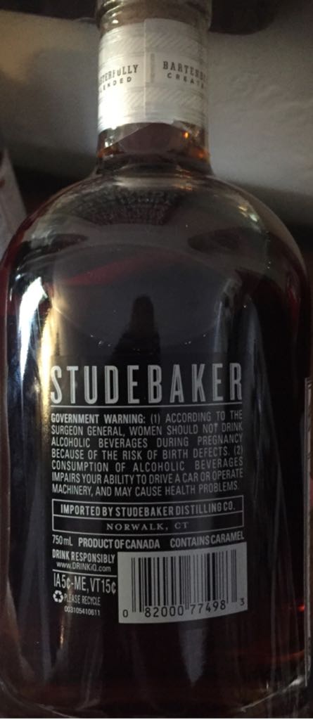 Studebaker Manhattan - Studebaker Distilling Co (750 mL) alcohol collectible [Barcode 082000774983] - Main Image 2