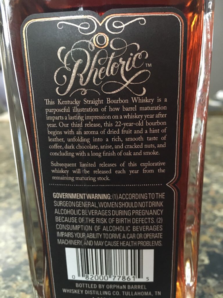 Orphan Barrel Rhetoric 22 Yr - Orphan Barrel Distillery (750 mL) alcohol collectible [Barcode 082000778615] - Main Image 2