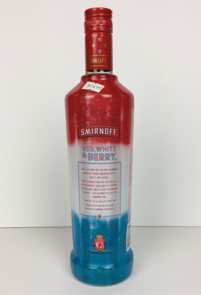Smirnoff Red, White & Berry Cherry, Citrus & Blue Raspberry Flavored Vodka - Limited Edition - Smirnoff Co. (750mL) alcohol collectible [Barcode 082000778639] - Main Image 2
