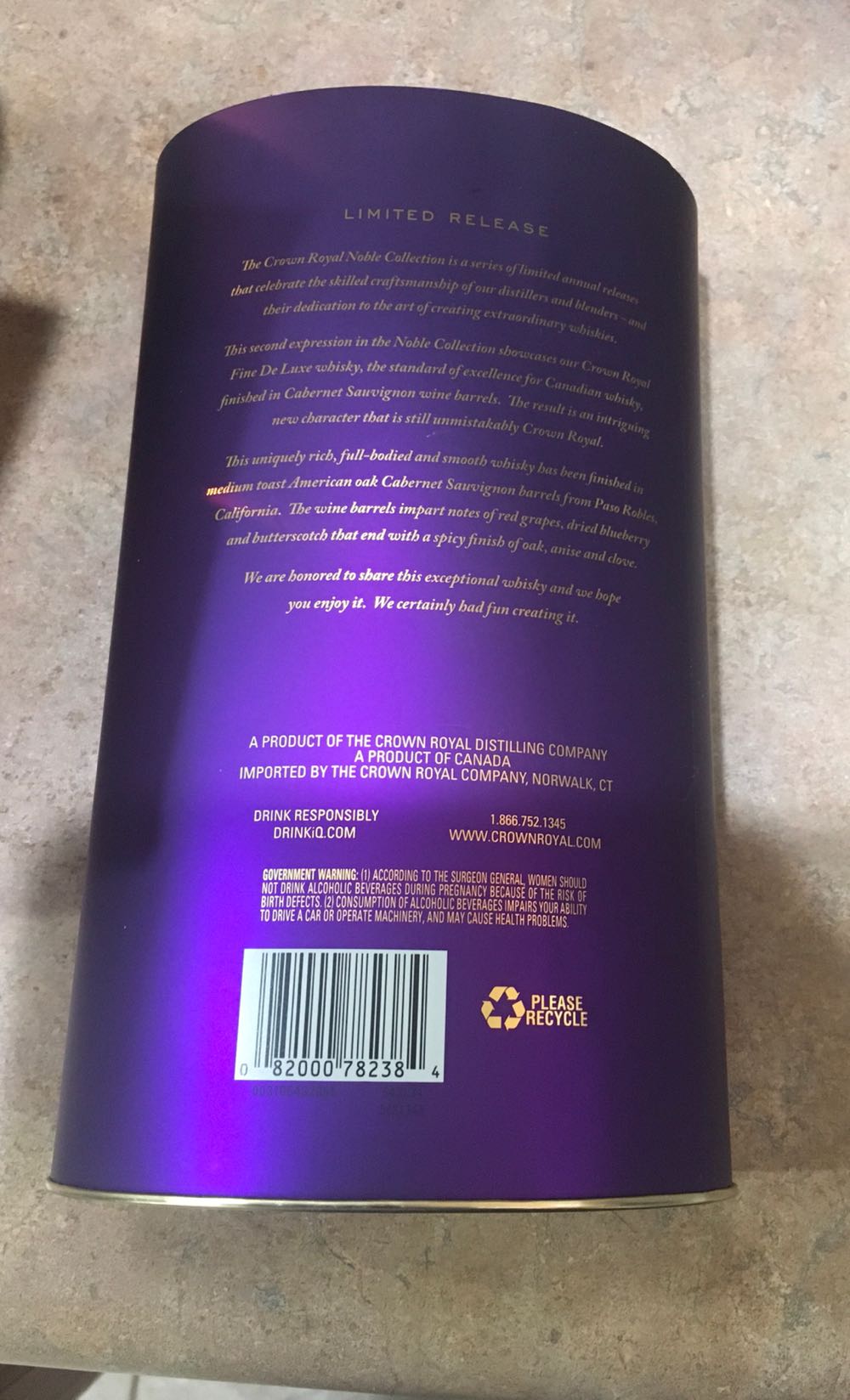 Crown Royal - Noble Collection - Wine Barrel Finish - The Crown Royal Co. (750mL) alcohol collectible [Barcode 082000782384] - Main Image 2