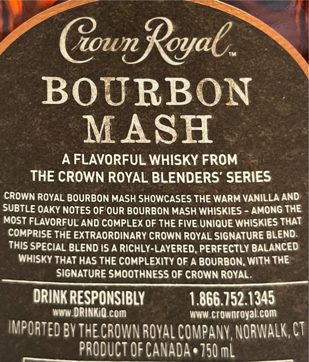 Crown Royal - Bourbon Mash - Crown Royal Company (750mL) alcohol collectible [Barcode 082000782698] - Main Image 3