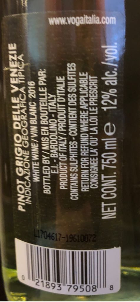 Voga Pinot Grigio IGT - Enoitalia Spa (750 mL) alcohol collectible [Barcode 021893795088] - Main Image 2