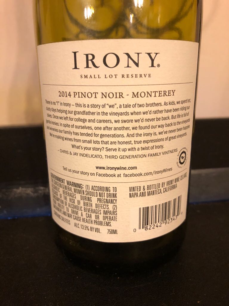 Irony - Indelicato (750 mL) alcohol collectible [Barcode 082242923439] - Main Image 2