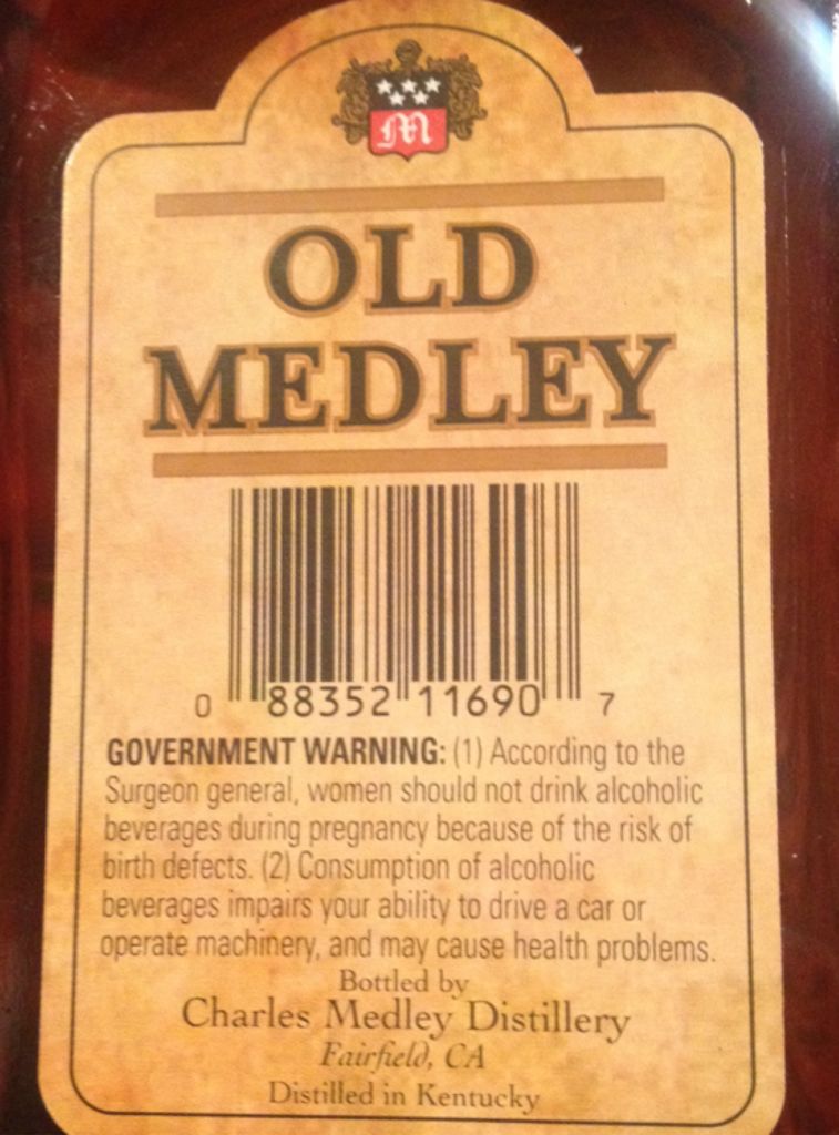 Old Medley 12 Yr Old - Charles Medley (750 mL) alcohol collectible [Barcode 082352716907] - Main Image 2