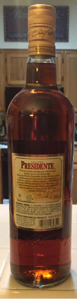 Presidente - Industrias Vinicolas Pedro Domecq (1 L) alcohol collectible [Barcode 082422489342] - Main Image 2