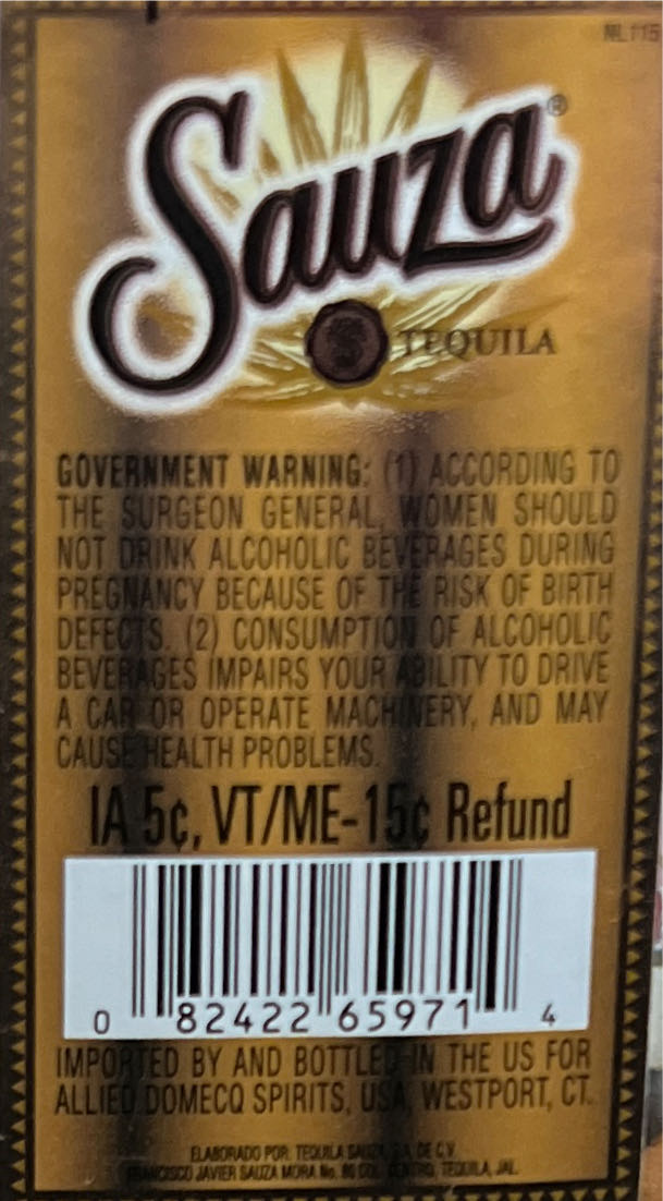 Sauza - Sauza (750 mL) alcohol collectible [Barcode 082422659714] - Main Image 3