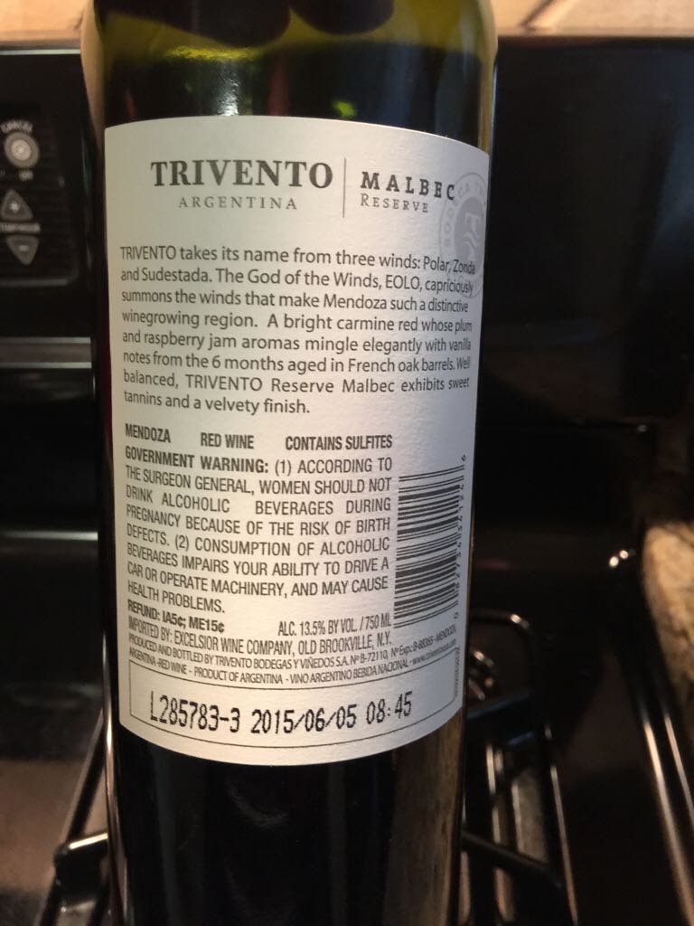 Trivento Argentina - Mendoza alcohol collectible [Barcode 082734341246] - Main Image 2