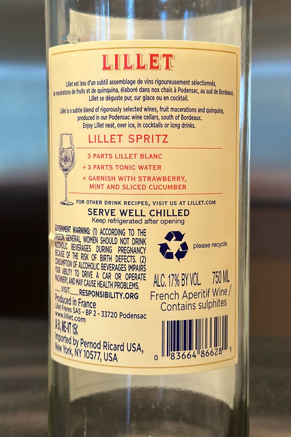 Lillet Blanc - Lillet Freres Podensac (750mL) alcohol collectible [Barcode 083664866281] - Main Image 2