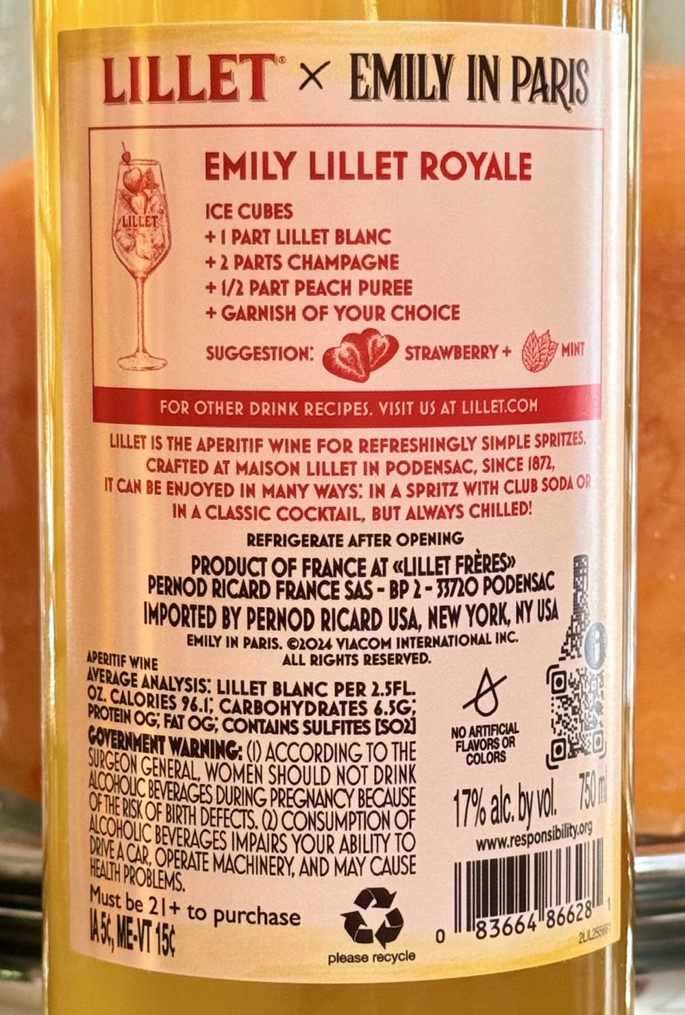 Lillet Blanc - Lillet Freres Podensac (750mL) alcohol collectible [Barcode 083664866281] - Main Image 4