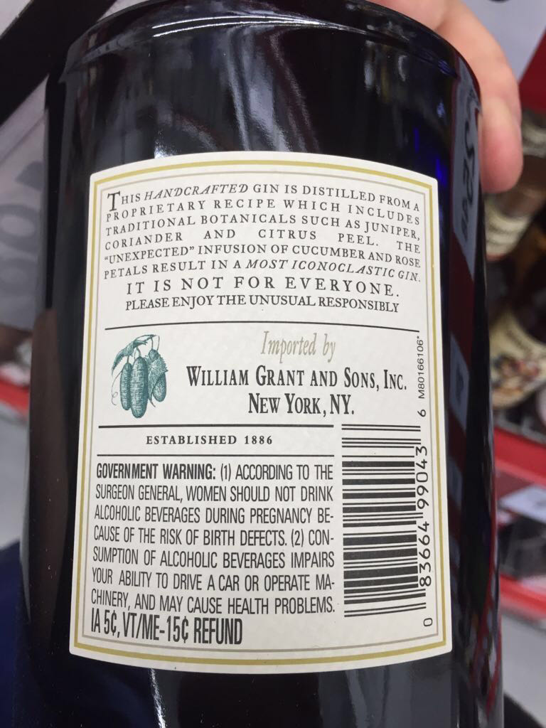 Hendrick’s Gin - William Grant & Sons (1 L) alcohol collectible [Barcode 083664868780] - Main Image 2