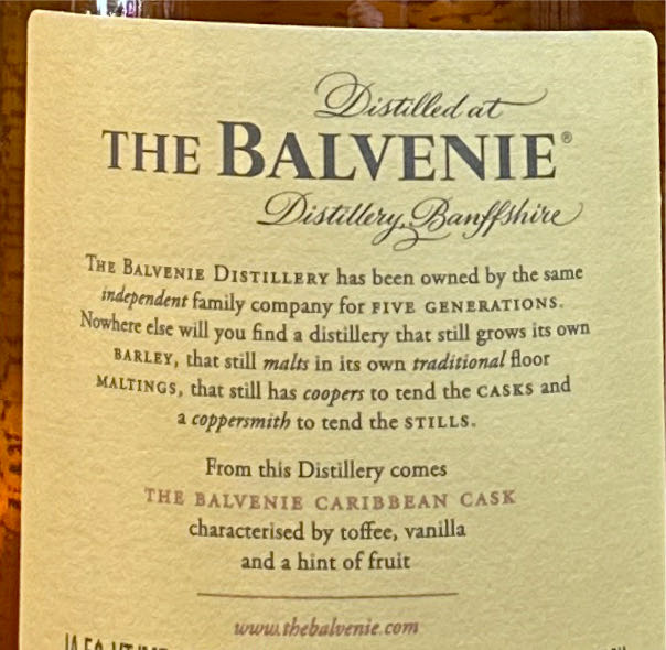 Balvenie Caribbean Cask 14 Year Old - Balvenie (750 mL) alcohol collectible [Barcode 083664871681] - Main Image 3