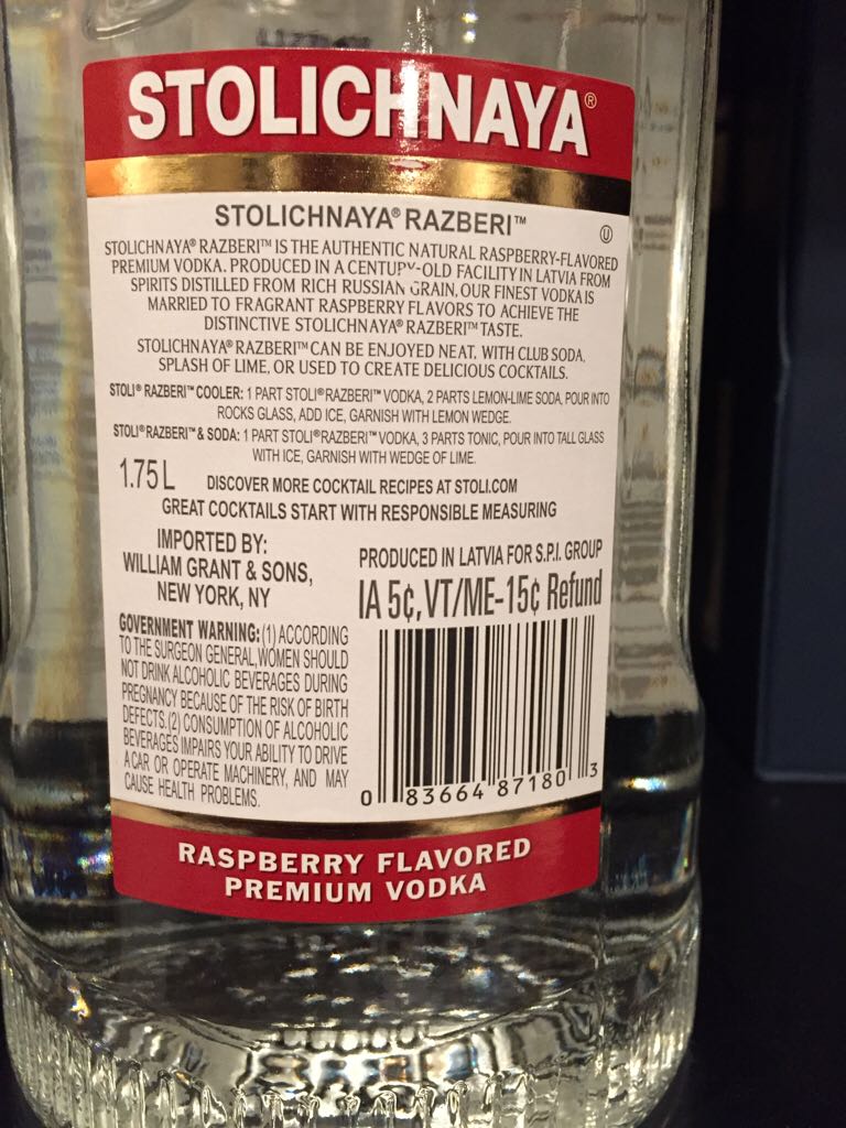 Stolfi raspberry - Stolichnaya (1.75L) alcohol collectible [Barcode 083664871803] - Main Image 2