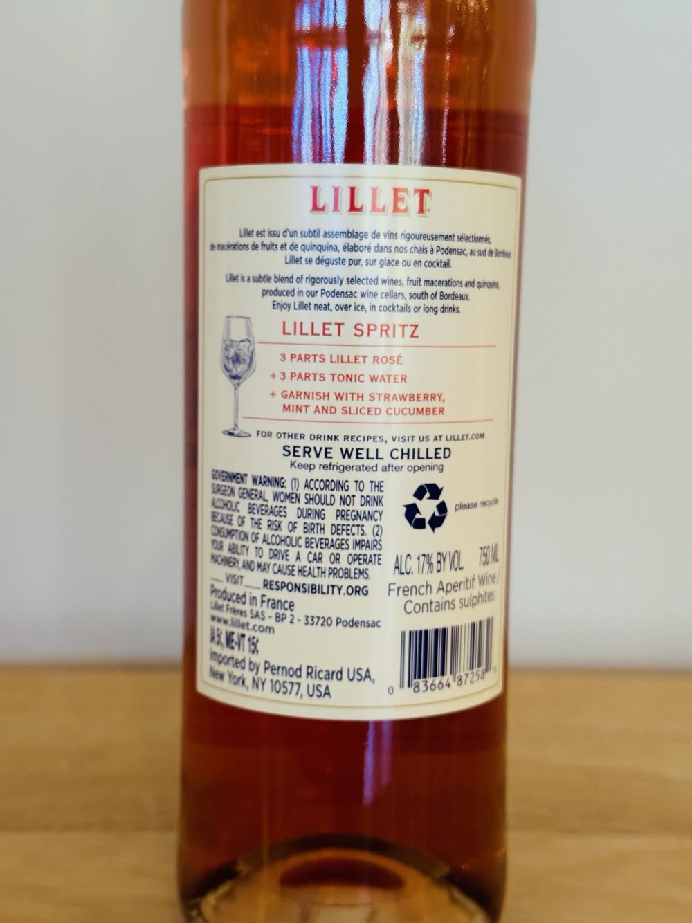 Lillet Rose French Aperitif Wine - Lillet Freres Podensac (750 mL) alcohol collectible [Barcode 083664872589] - Main Image 2