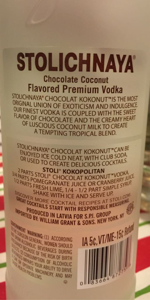 Stoli Chocolat Kokonut - n/a (750 mL) alcohol collectible [Barcode 083664872756] - Main Image 2