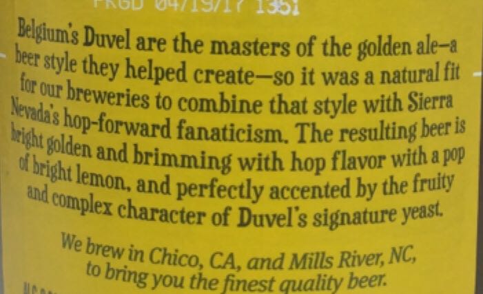 Hoppy Belgian-Style Golden Ale - Sierra Nevada Brewing Co (12 fl. oz.) alcohol collectible [Barcode 083783150346] - Main Image 2