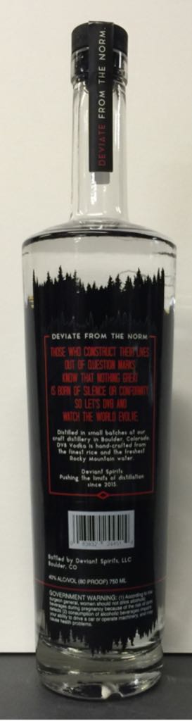 DV8 Vodka - Deviant Spirits (750mL) alcohol collectible [Barcode 083832244514] - Main Image 2