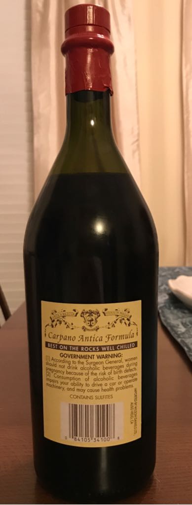 Carpano Antica Formula Sweet Vermouth - Giuseppe B Carpano (1L) alcohol collectible [Barcode 084105341008] - Main Image 2