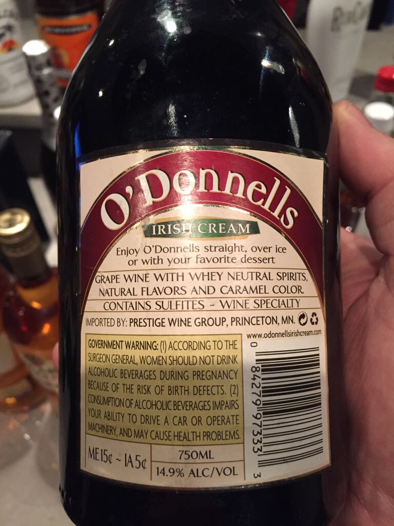O’Donnells Irish Cream - O’Donnell’s (750 mL) alcohol collectible [Barcode 084279973333] - Main Image 2