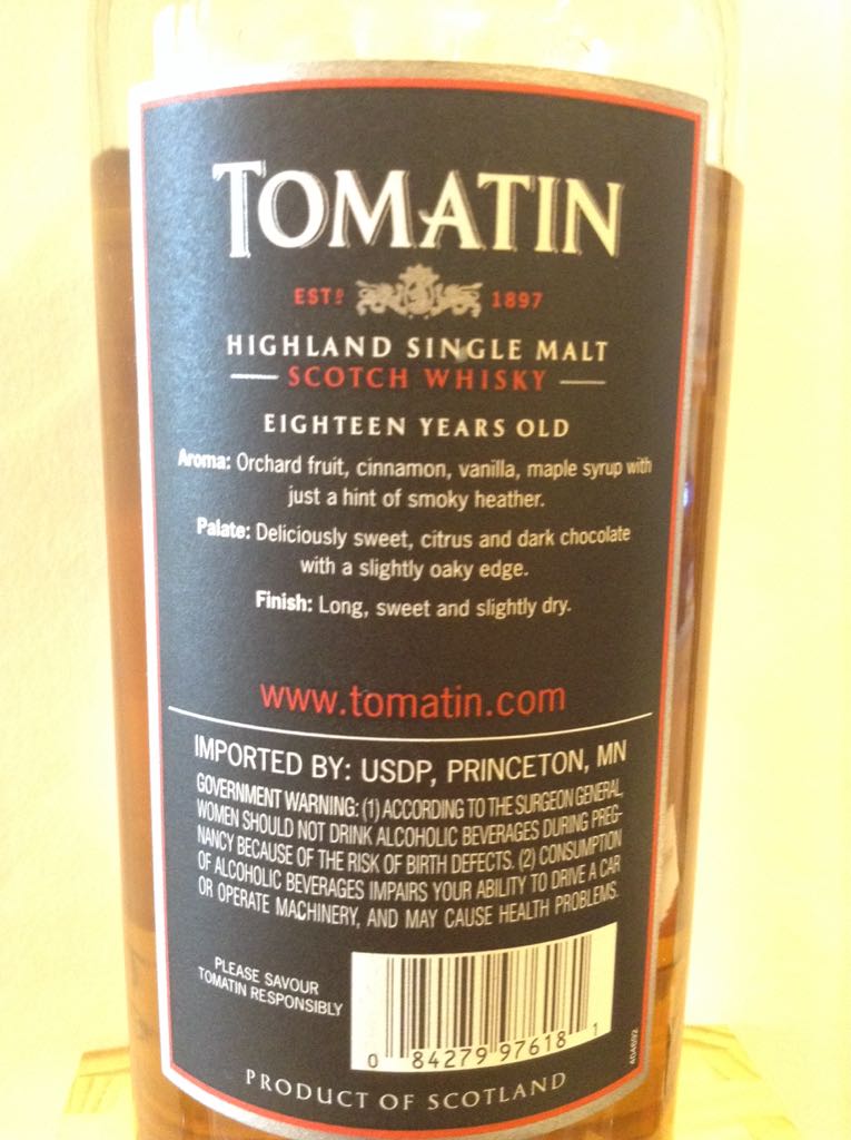Tomatin 18 Year Old - The Tomatin Distillery Company Ltd (750mL) alcohol collectible [Barcode 084279976181] - Main Image 2