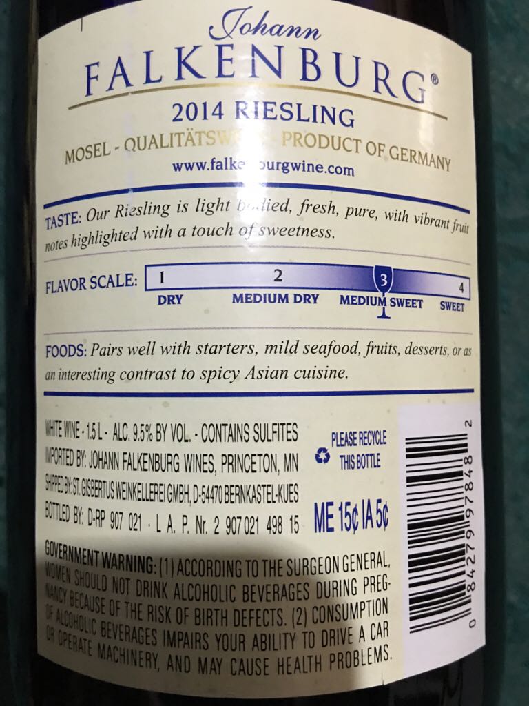 Johann Falkenburg - Qualitatswien (1.5L) alcohol collectible [Barcode 084279978482] - Main Image 2