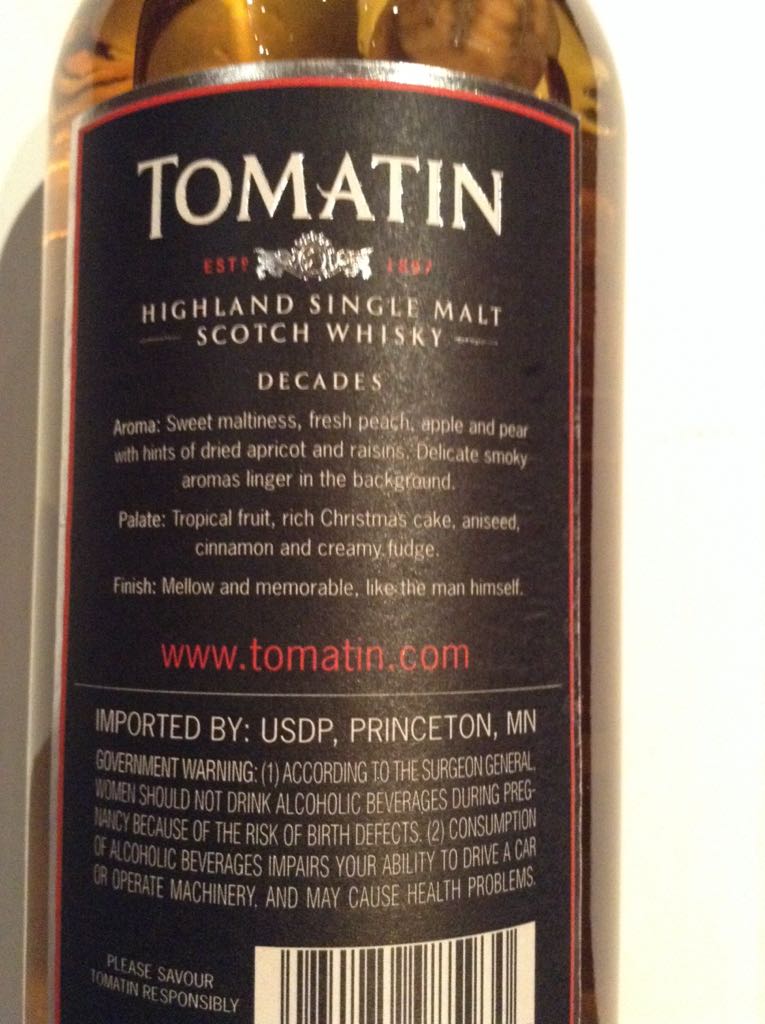 Tomatin Decades - The Tomatin Distillery Company Ltd (750 mL) alcohol collectible [Barcode 084279985930] - Main Image 2