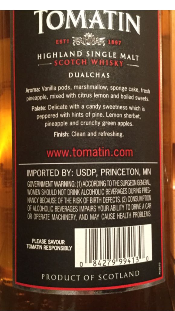 Tomatin Dualchas - The Tomatin Distillery Company Ltd (750 mL) alcohol collectible [Barcode 084279994130] - Main Image 2