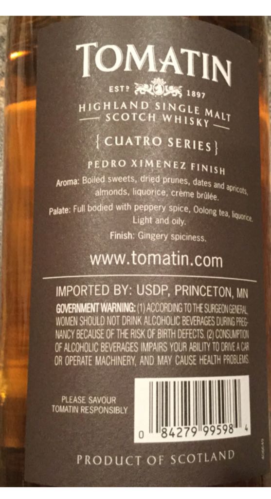 Tomatin Cuatro Series Pedro Ximenez - The Tomatin Distillery Company Ltd (750 mL) alcohol collectible [Barcode 084279995984] - Main Image 2
