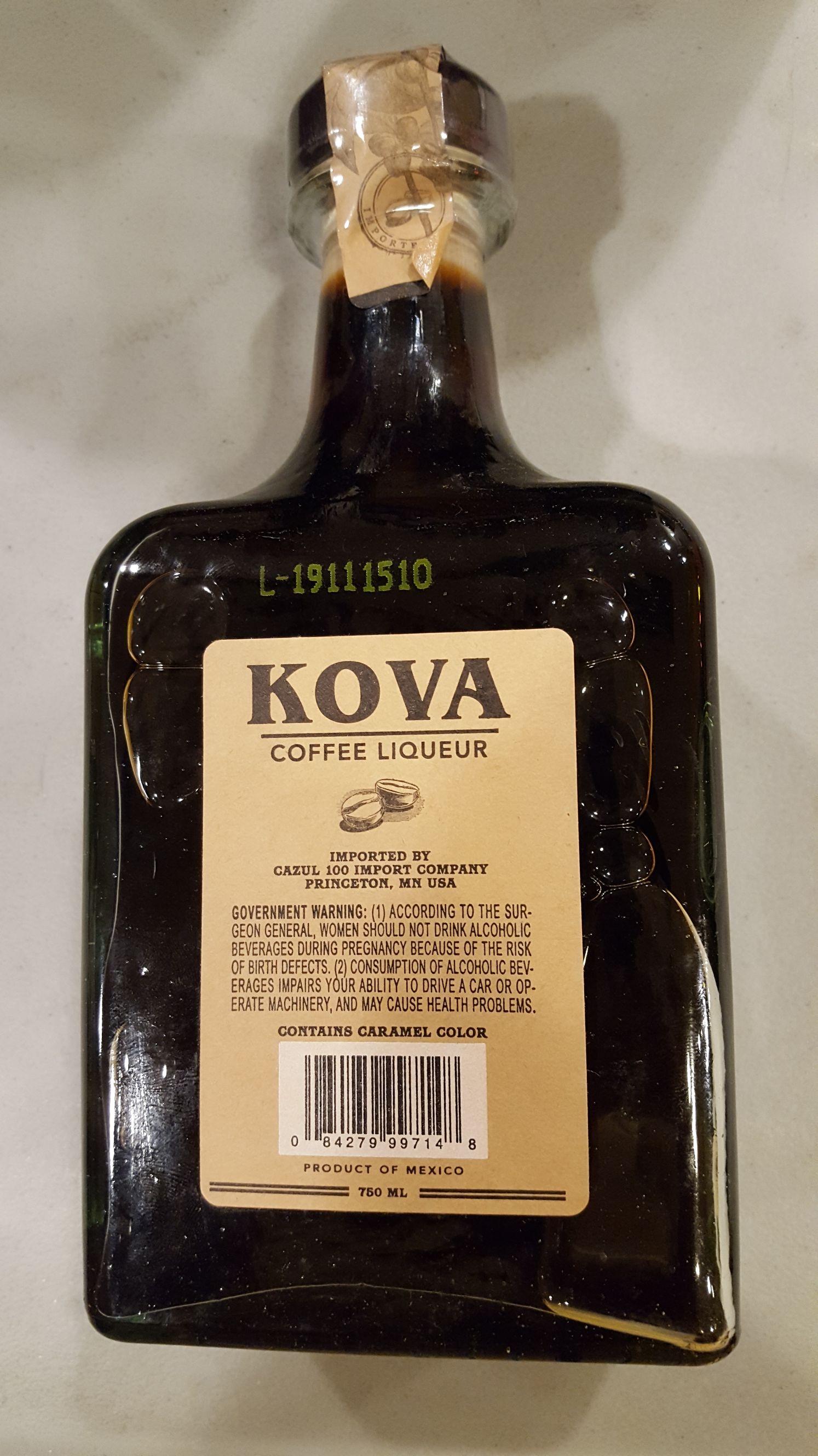 coffee liqueur - Kova alcohol collectible [Barcode 084279997148] - Main Image 2
