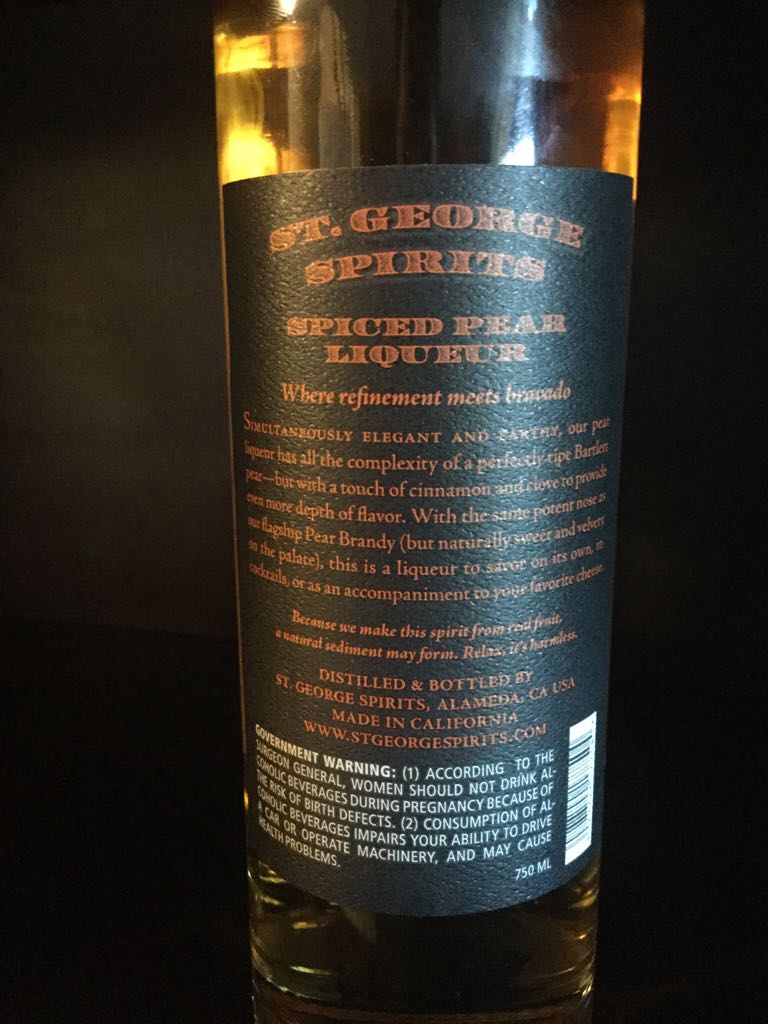 St. George Spiced Pear Liqueur - St George Spirits (750 mL) alcohol collectible [Barcode 027724177504] - Main Image 2