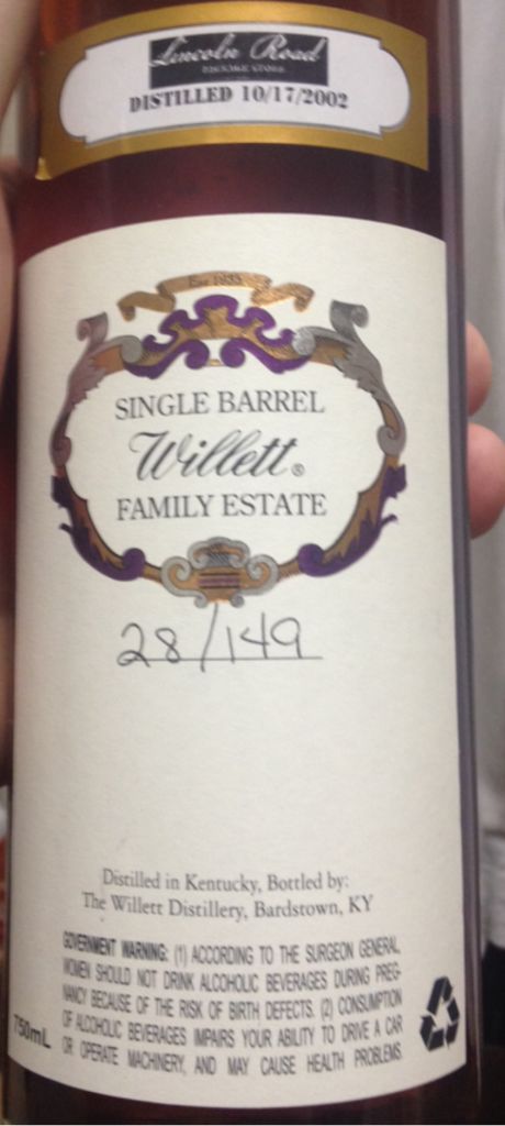 Willett Single Barrel - Willett Distillery, Bardstown, KY (750 mL) alcohol collectible [Barcode 085000007488] - Main Image 2