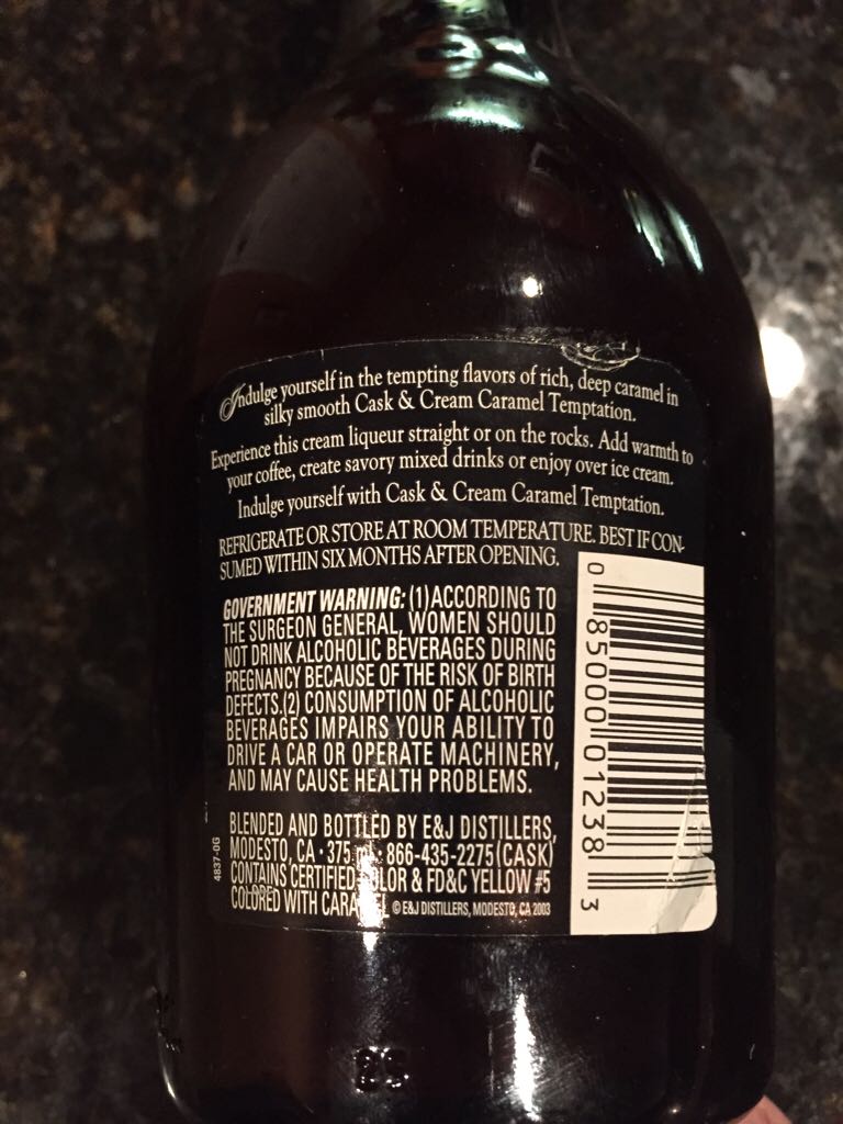 Caramel Temptation Cream Liqueur  - E & J (375 mL) alcohol collectible [Barcode 085000012383] - Main Image 2
