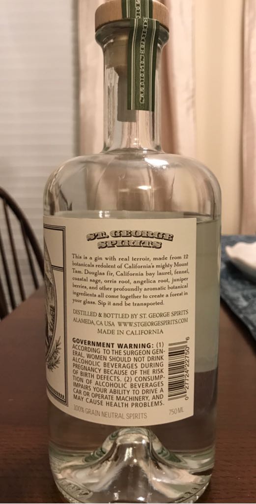 St George Gin - St. George Spirits (750mL) alcohol collectible [Barcode 027724227506] - Main Image 2