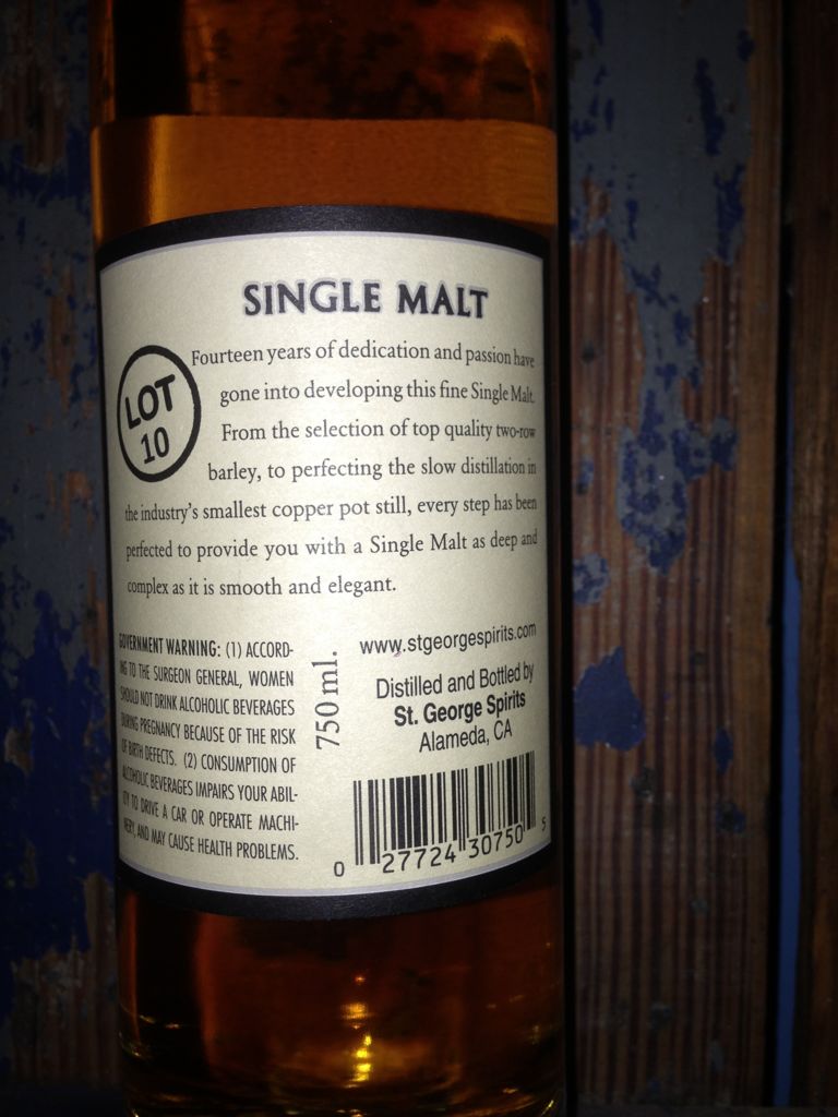 St. George Single Malt - St. George (750 mL) alcohol collectible [Barcode 027724307505] - Main Image 2