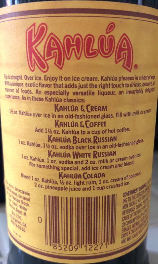 Kahlua - Kahlua S.A. Fabrica De Licor De Cafe (750mL) alcohol collectible [Barcode 085209122715] - Main Image 2