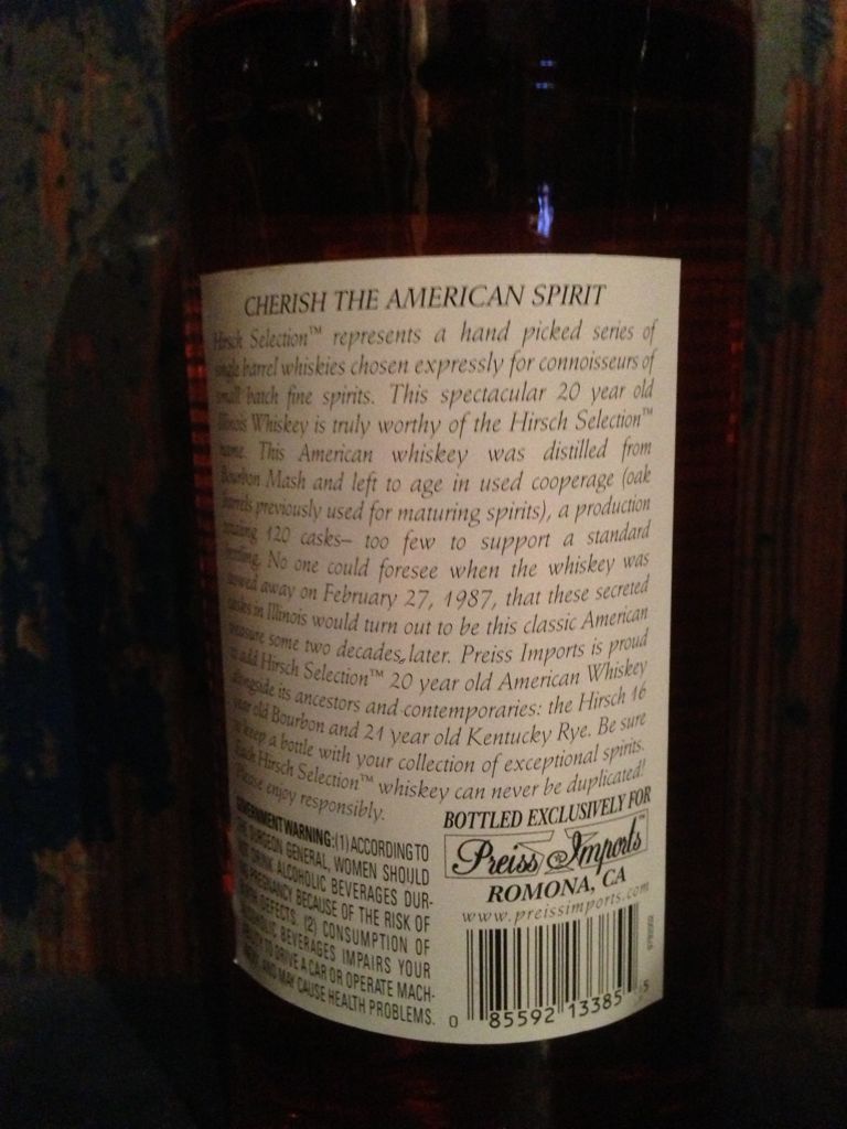 Hirsch Special Reserve 20yo - Hirsch (750 mL) alcohol collectible [Barcode 085592133855] - Main Image 2