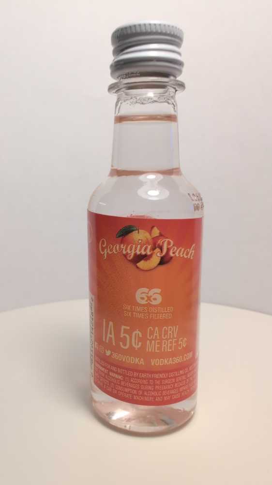 360 Georgia Peach Flavored Vodka - Earth Friendly Distilling Co (50 mL) alcohol collectible [Barcode 085592142451] - Main Image 3