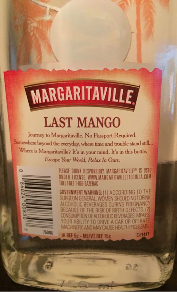 Margaritaville Last Mango - Margaritaville (750 mL) alcohol collectible [Barcode 086024008307] - Main Image 2