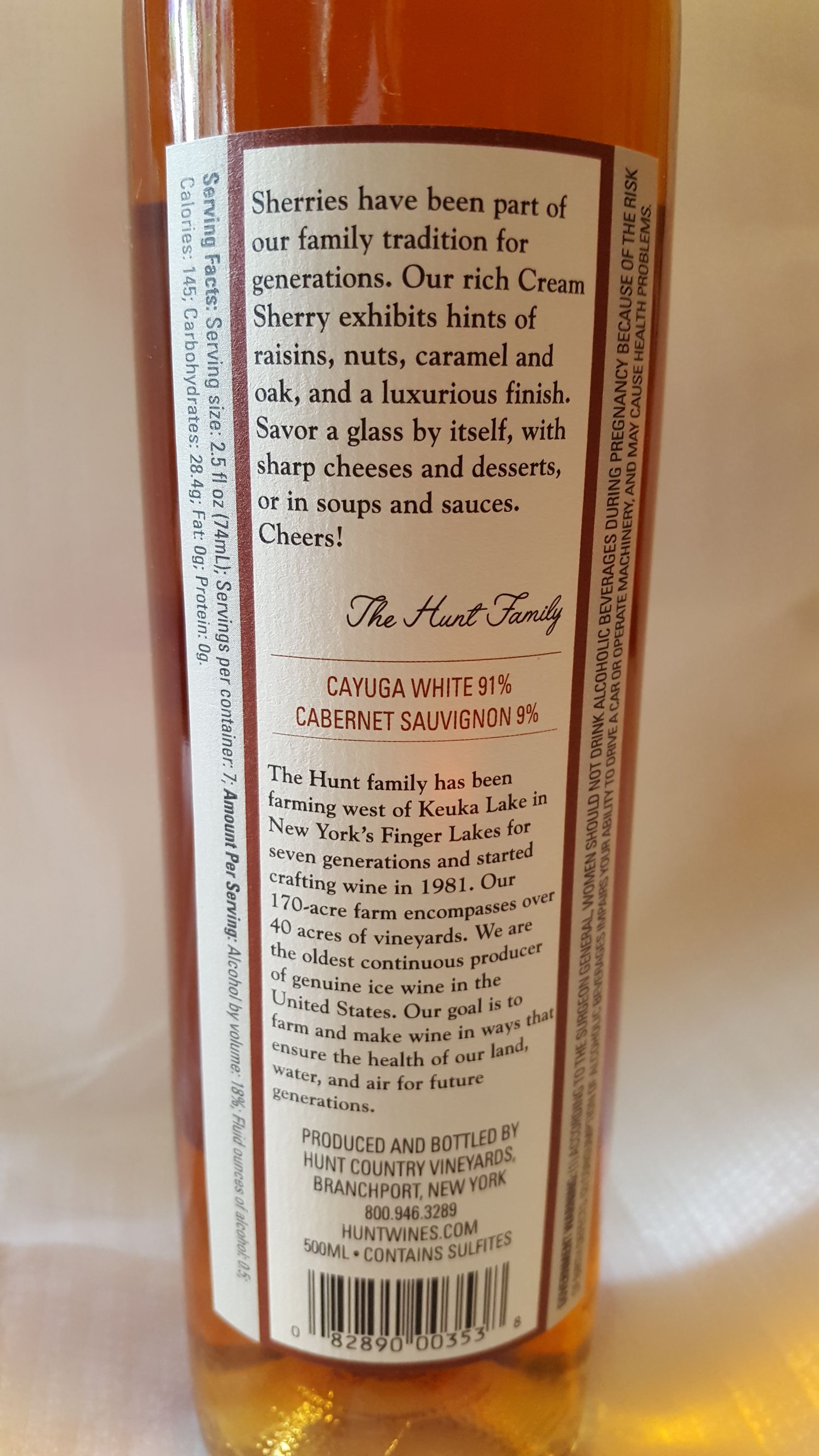 Cream Sherry - Hunt Country Vineyards (500 mL) alcohol collectible [Barcode 086036931273] - Main Image 2