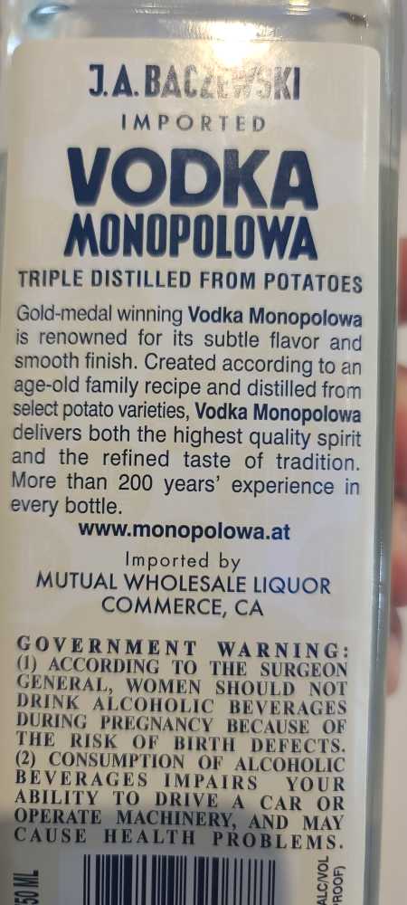 Monopolowa Vodka - n/a (1750 mL) alcohol collectible [Barcode 086208390778] - Main Image 2