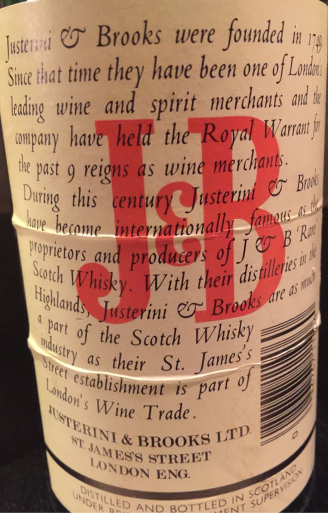 J&B Scotch Whiskey - Justerini & Brooks (750mL) alcohol collectible [Barcode 086767110060] - Main Image 2