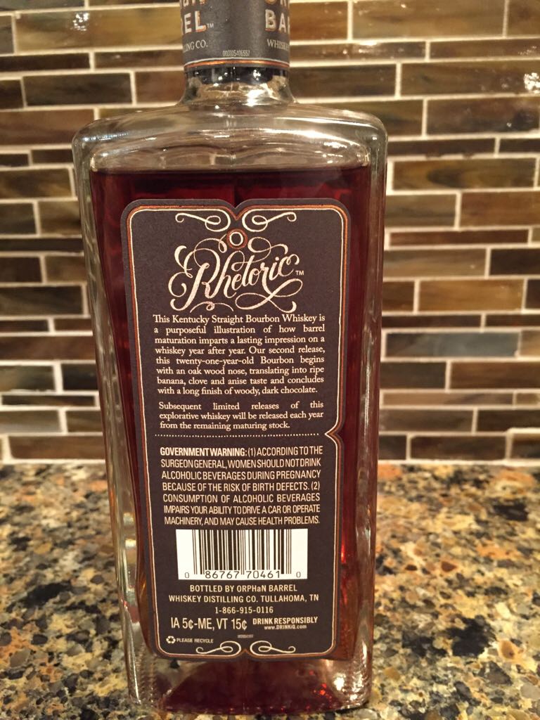 Orphan Barrel Rhetoric  21 Yr - Orphan Barrel Distillery (750 mL) alcohol collectible [Barcode 086767704610] - Main Image 2
