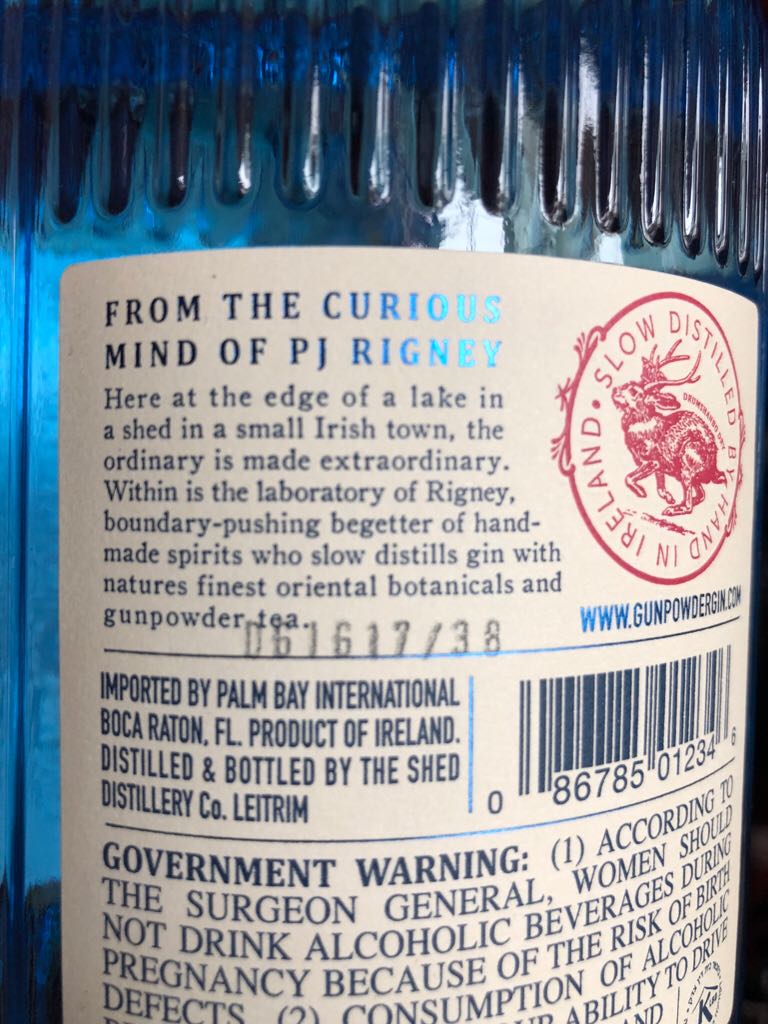 Gin - Gunpowder Irish - The Shed Distillery (750 mL) alcohol collectible [Barcode 086785012346] - Main Image 2