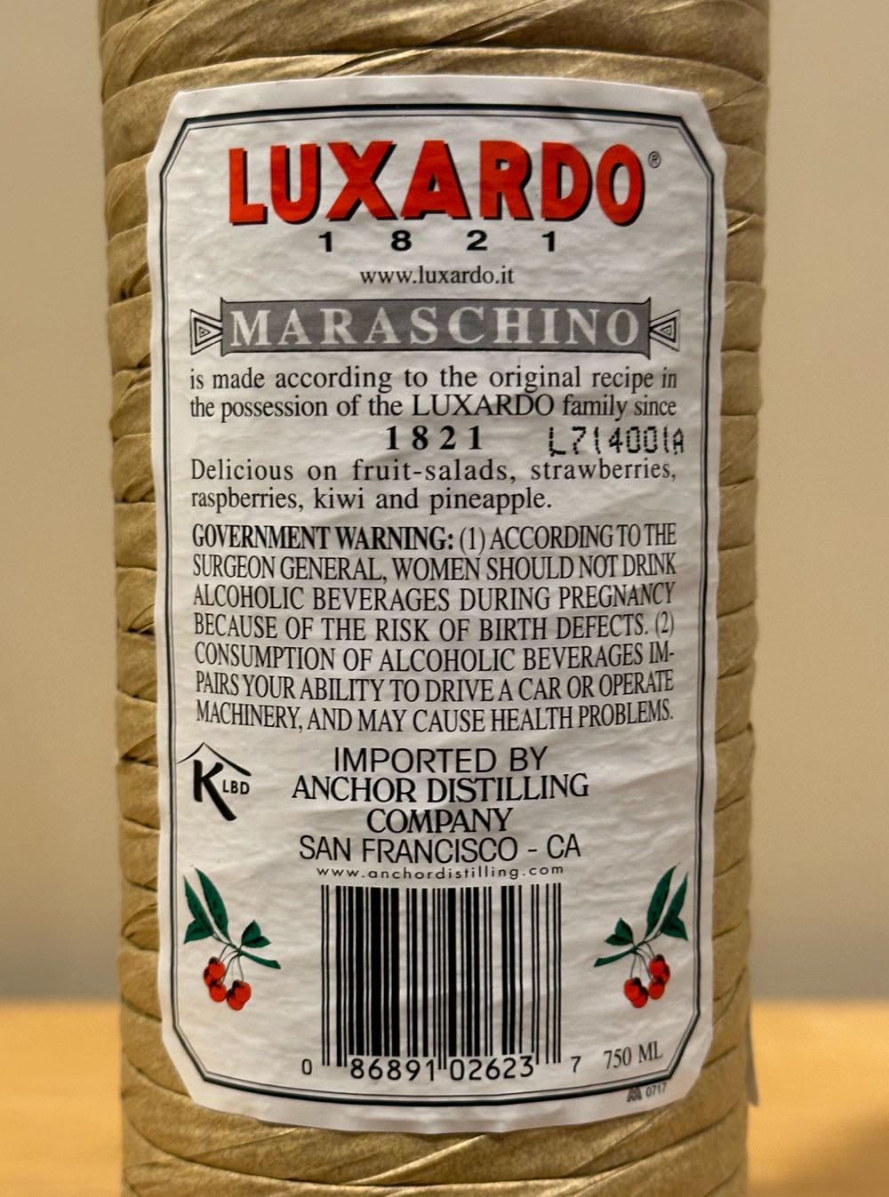 Luxardo Maraschino - Luxardo in Torreglia, Italy (750 mL) alcohol collectible [Barcode 086891026237] - Main Image 2