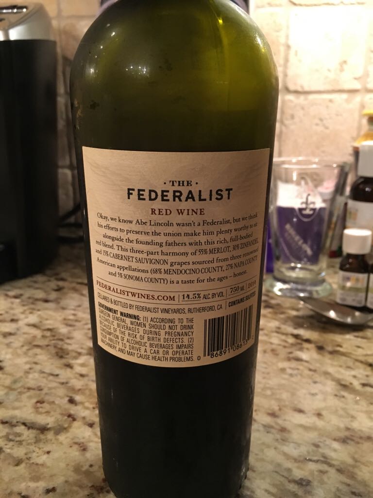The Federalists Red Blend - The Federalist (750 mL) alcohol collectible [Barcode 086891086132] - Main Image 2