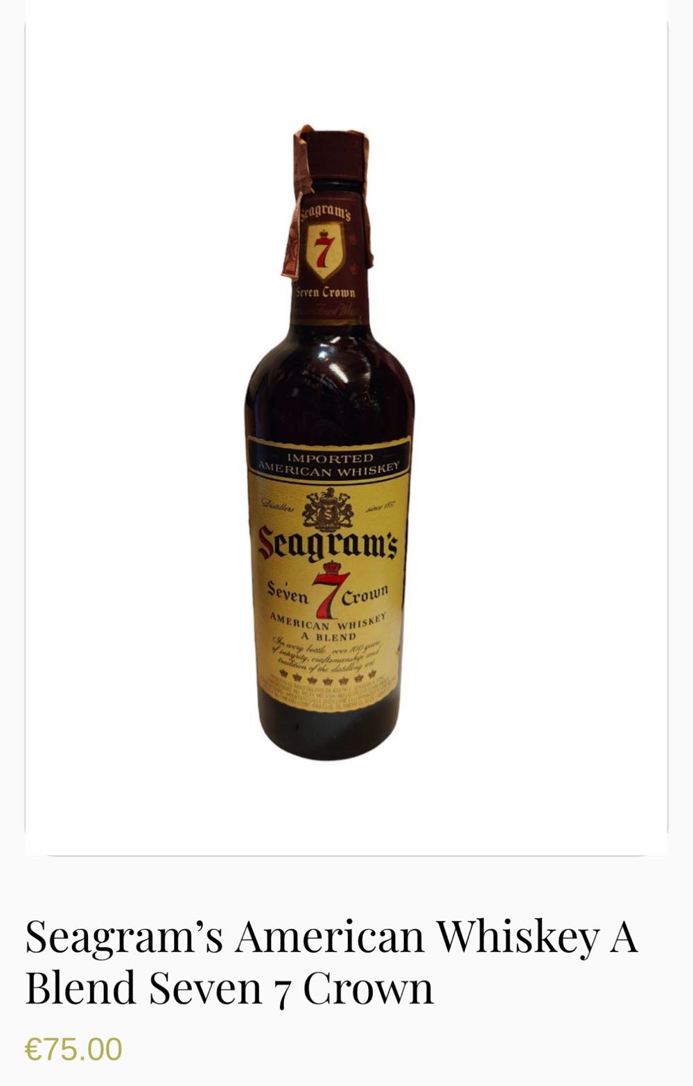 Seagram’s Seven 7 Crown  - Joseph E. Seagram & Sons (750 mL) alcohol collectible [Barcode 087000007338] - Main Image 3