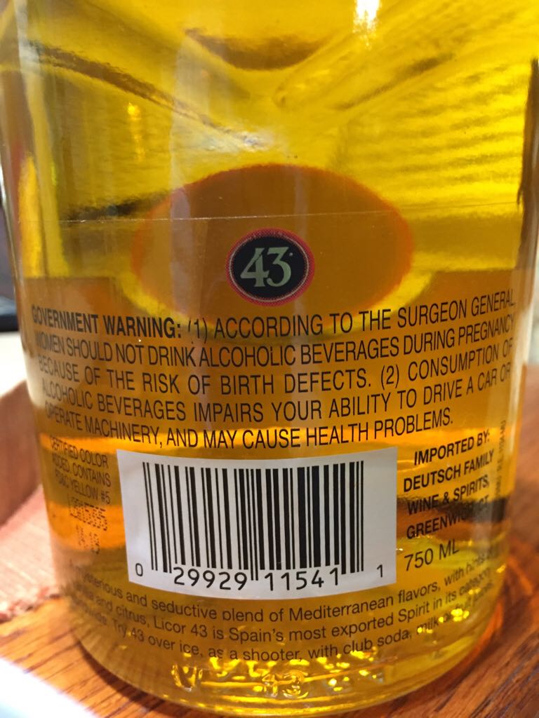 Licor 43 - DZ Licores S. I. (750mL) alcohol collectible [Barcode 029929115411] - Main Image 2