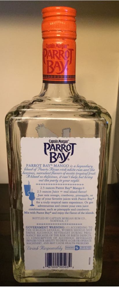 Captain Morgan Parrot Bay Mango Puerto Rican Rum - Captain Morgan Rum Co. (750 mL) alcohol collectible [Barcode 087000505032] - Main Image 2