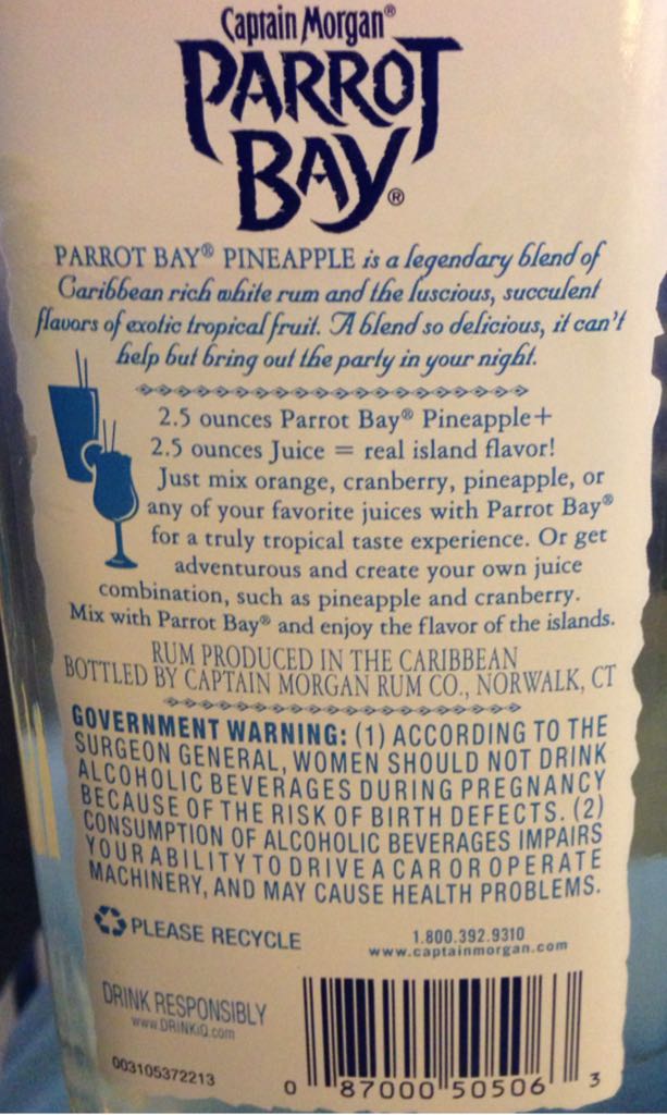 Captain Morgan Parrot Bay Pineapple - Captain Morgan Rum Co. (750 mL) alcohol collectible [Barcode 087000505063] - Main Image 2
